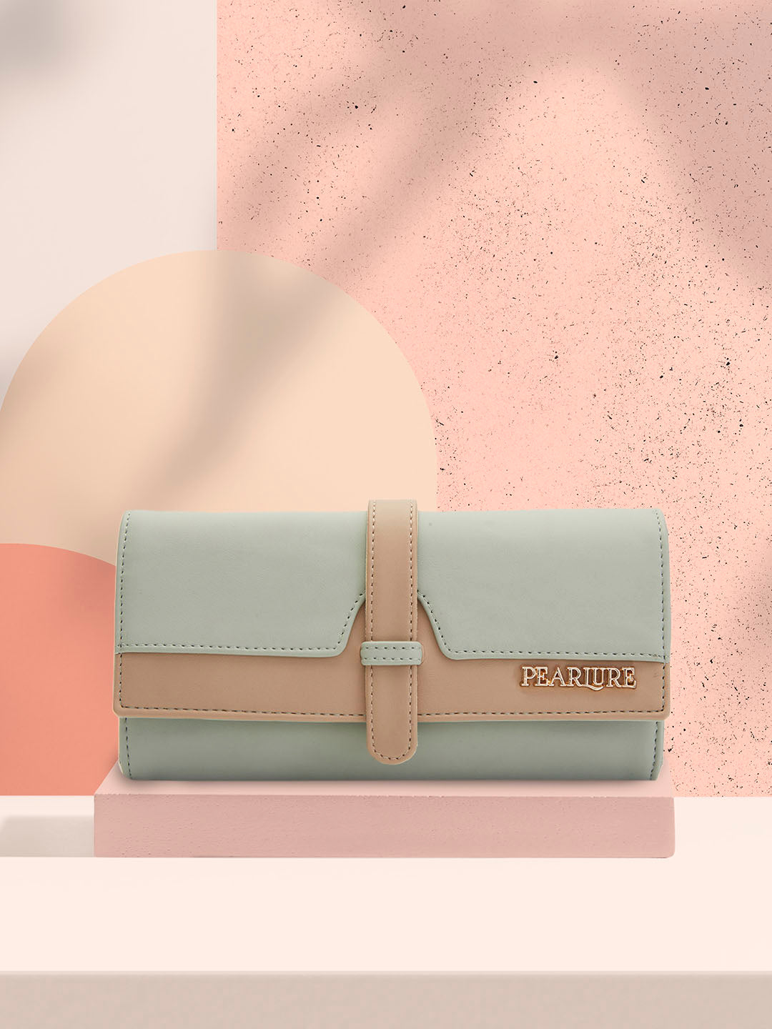 Lisa 3 Fold Wallet - Mint Green & Beige