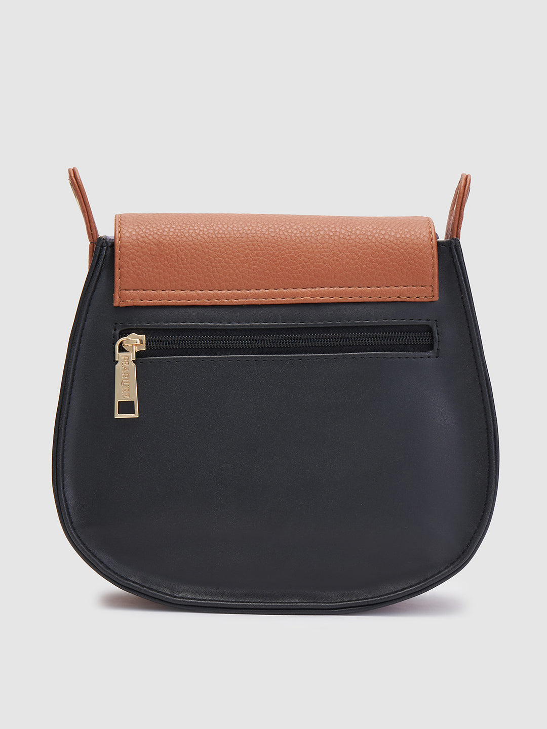 Anne Saddle Handbag - Black & Tan