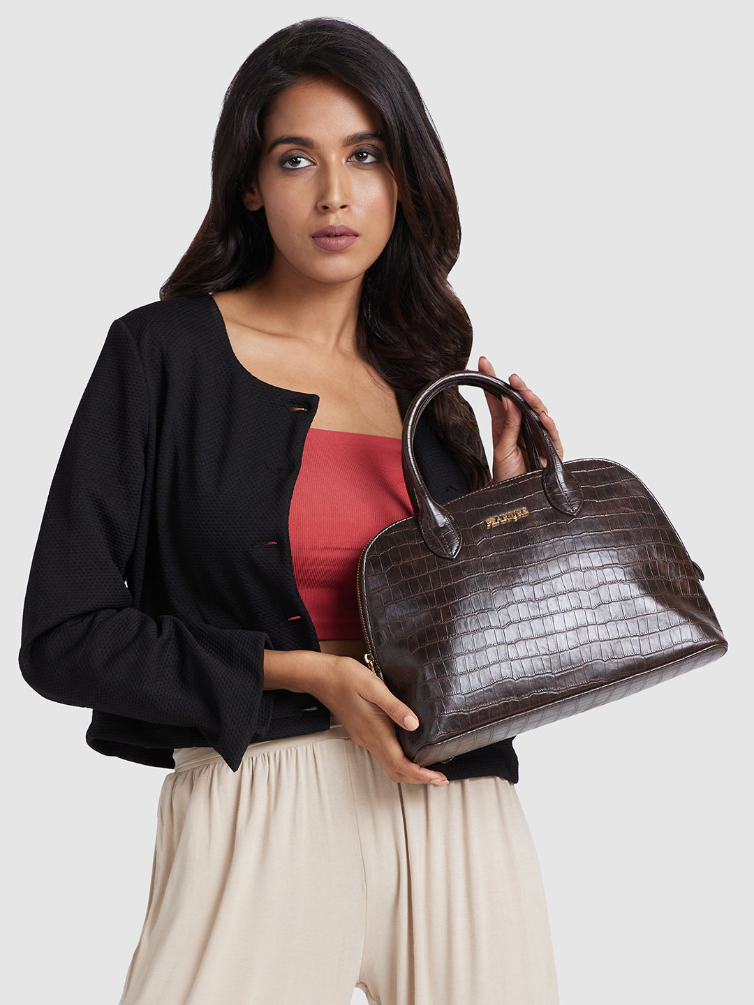 Scarlett Sling Handbag - Brown Croc